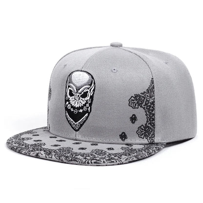 Paisley Skeleton Embroidery Hip Hop Flat Snapback Cap