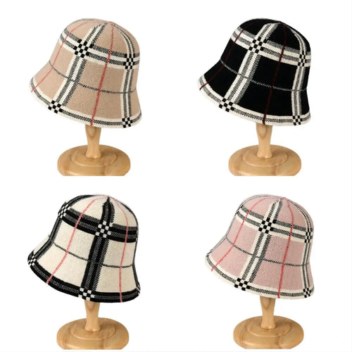 Luxury Velvet Plaid Wool Bucket Hat