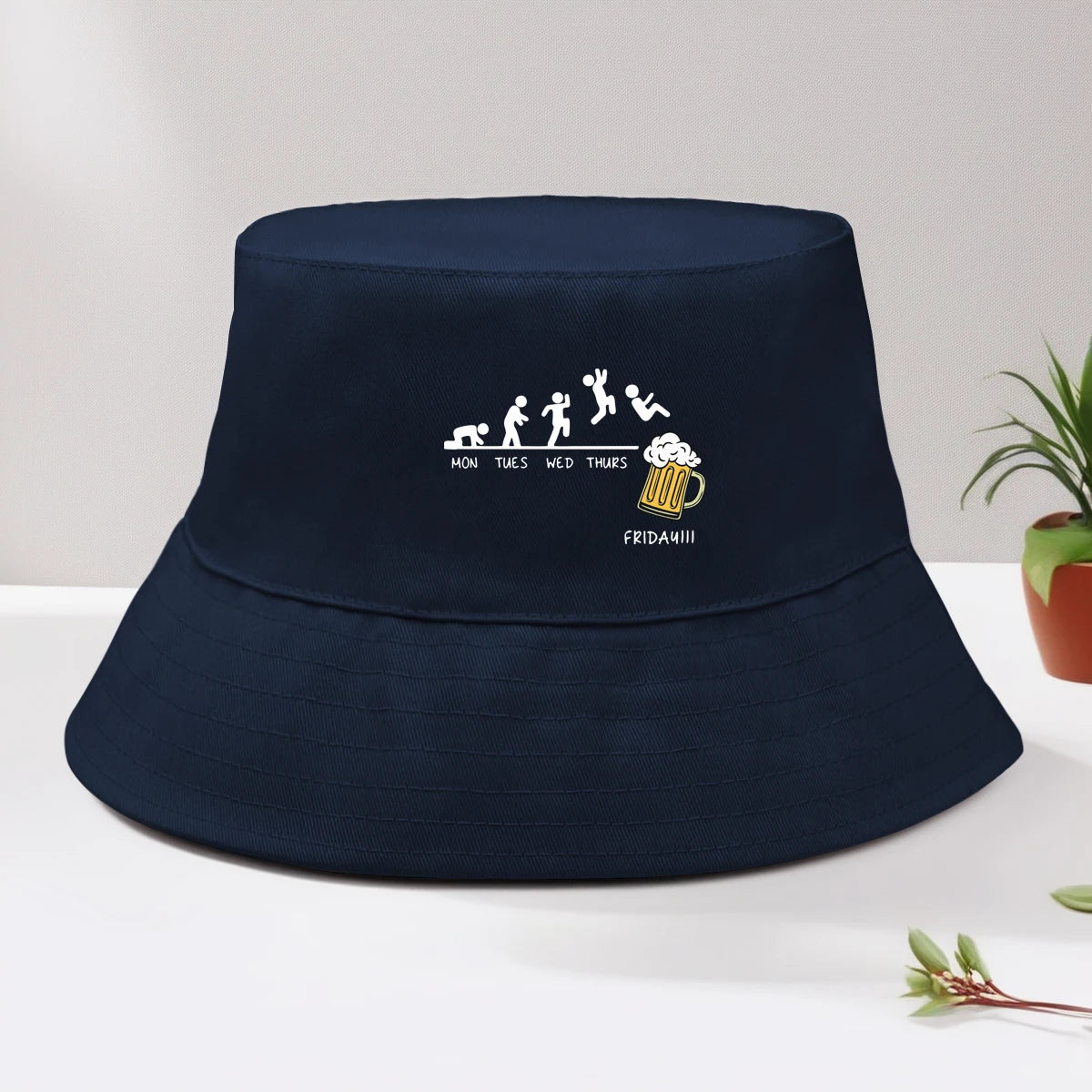 Friday With Beer Solid Color Foldable Bucket Hat