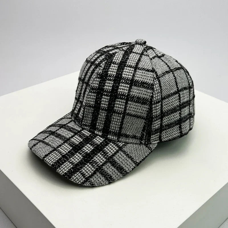 Autumn Winter Woolen Baseball Cap Versatile Retro Check British Style