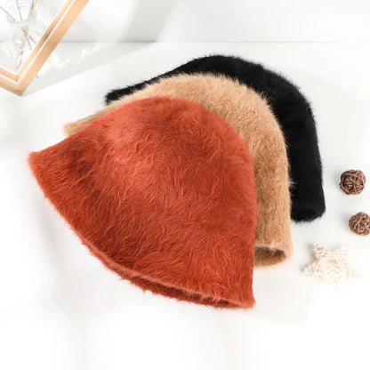Angora Fluffy Autumn Winter Bucket Hat
