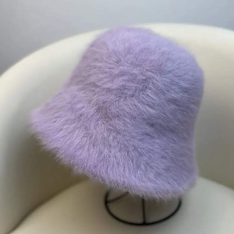 Women's Rabbit Hair Warm Bucket Hat