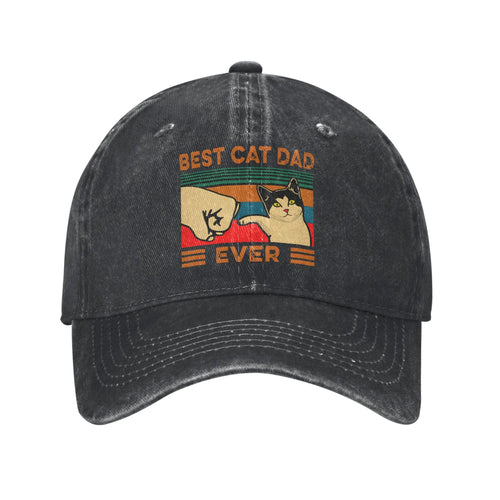 Best Cat Dad Ever Washed Denim Adjustable Trucker Baseball Cap
