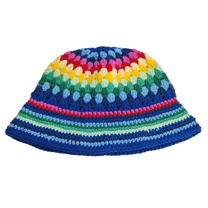 Hand Crochet Striped Contrast Knit Bucket Hat
