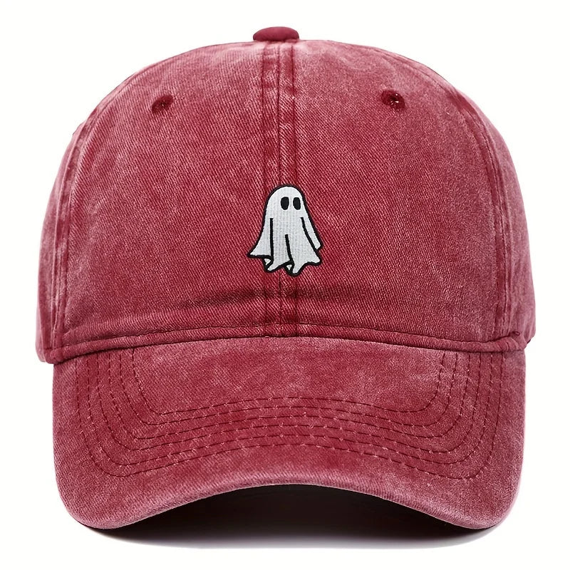Ghost Pattern Embroidered Brim Halloween Cap