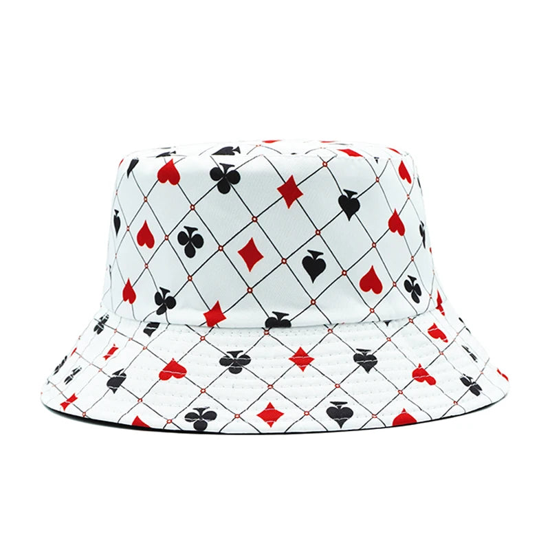 Poker Print Reversible Double Side Fashion Bucket Hat