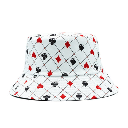 Poker Print Reversible Double Side Fashion Bucket Hat
