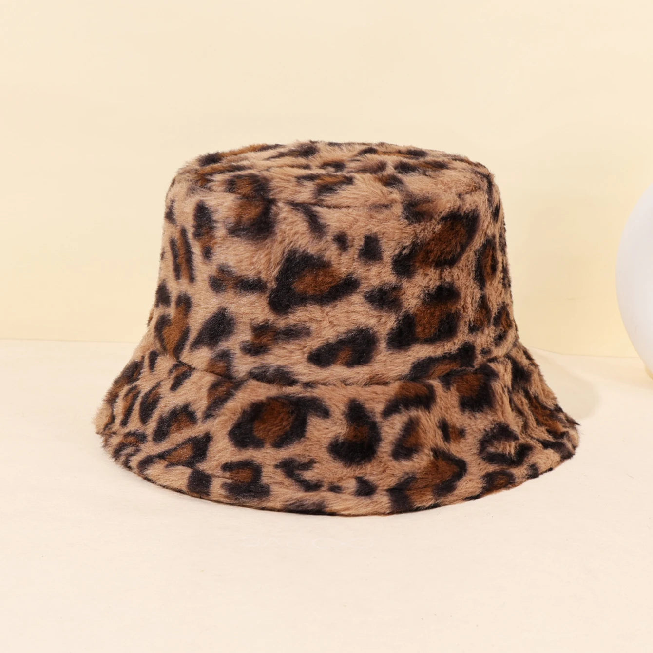 Leopard Print Thick Fleece Winter Bucket Hat
