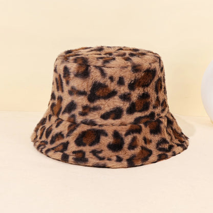 Leopard Print Thick Fleece Winter Bucket Hat