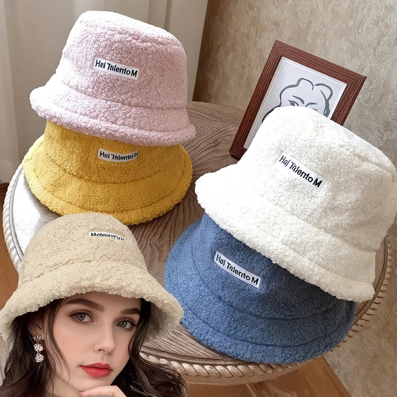 Korean Japanese Lamb Wool Retro Bucket Hat