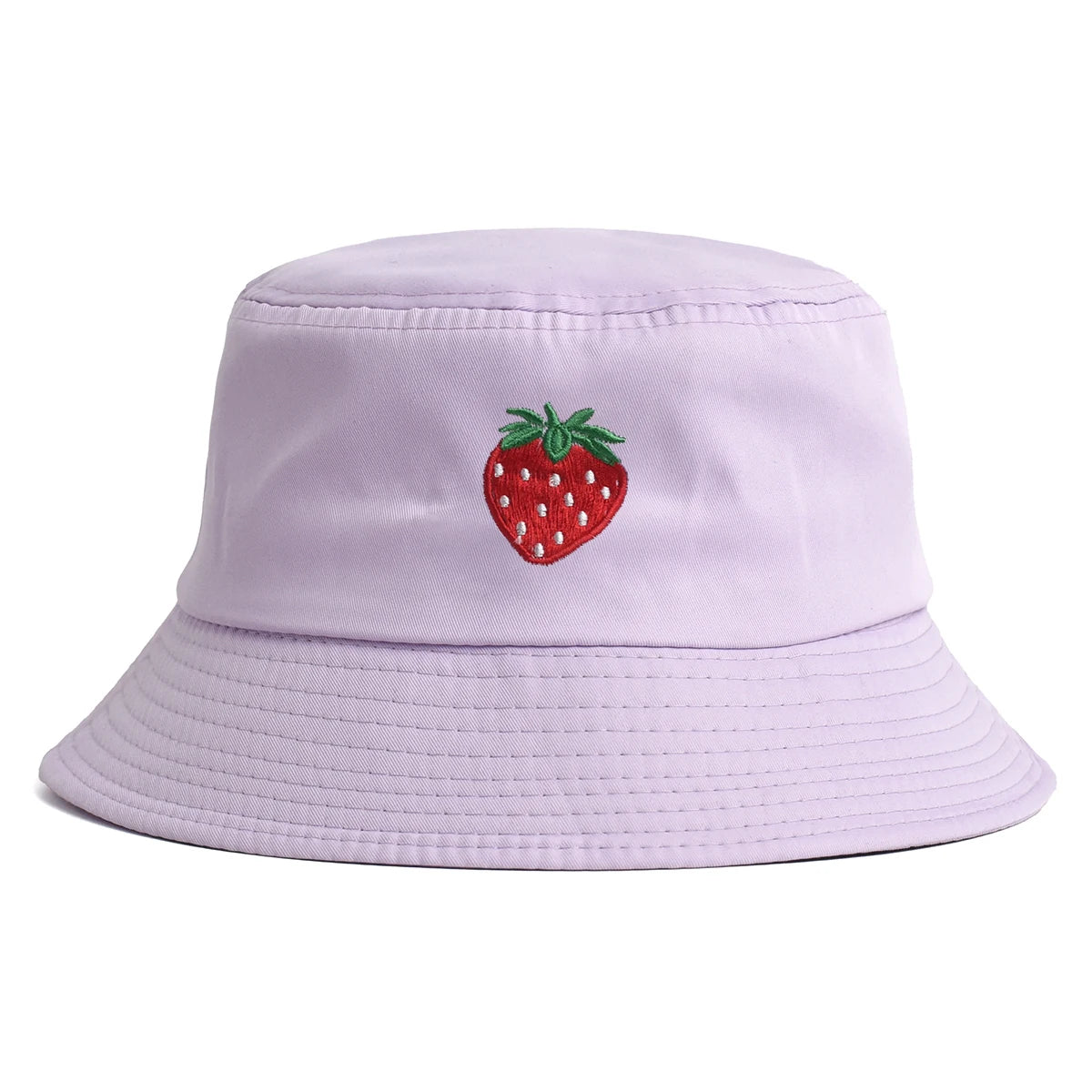 Korean Style Embroidered Strawberry Fisherman Hat