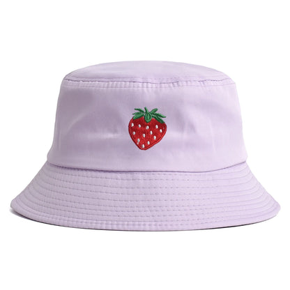 Korean Style Embroidered Strawberry Fisherman Hat