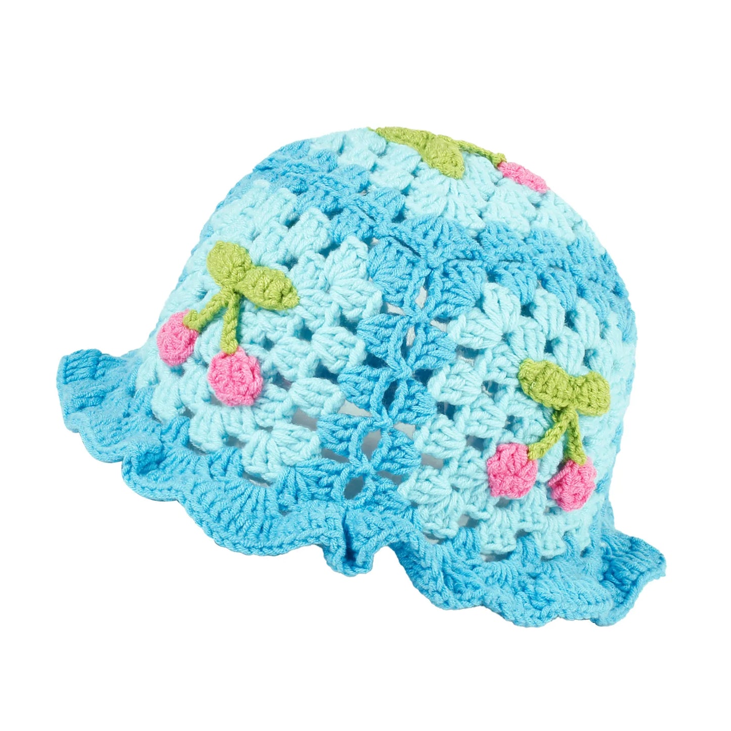 3D Cherry Crochet Ruffle Bucket Hat