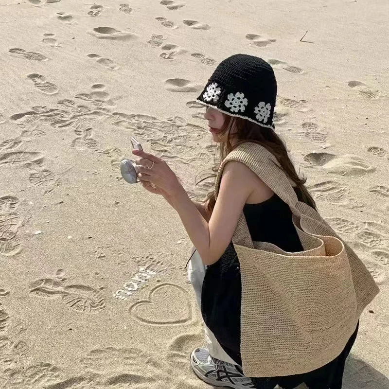 Knitted Floral Crochet Fisherman Travel Bucket Hat