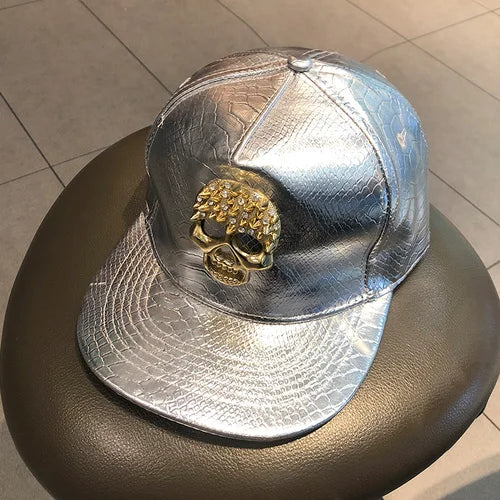 Leather Street Style Flat Brim Hip Hop Cap