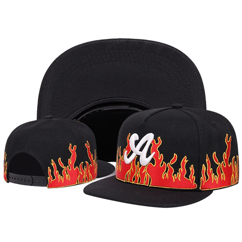 Creative A Letter Flame Embroidered Snapback Cap