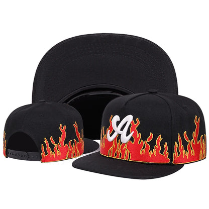 Creative A Letter Flame Embroidered Snapback Cap