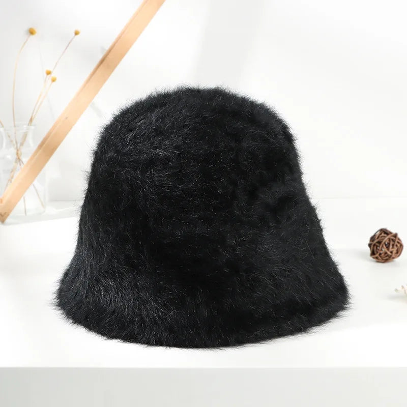 Angora Fluffy Autumn Winter Bucket Hat
