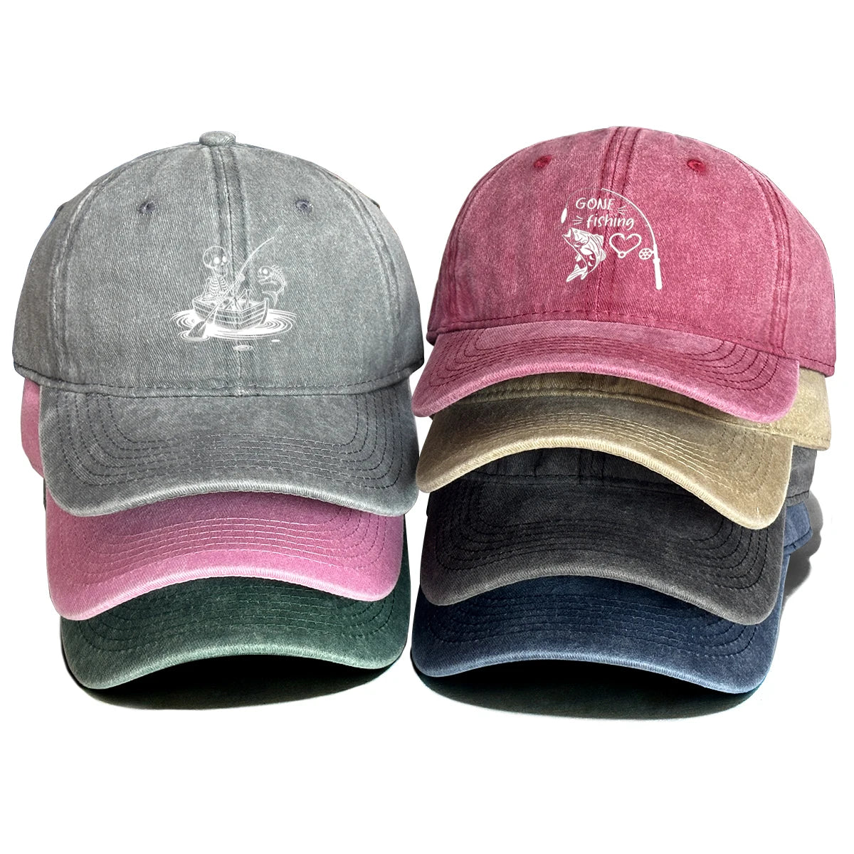 Fishing Skulls Washed Cotton Snapback Caps