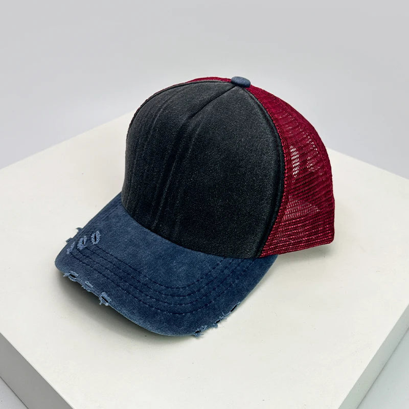 Color Block Distressed Mesh Baseball Cap