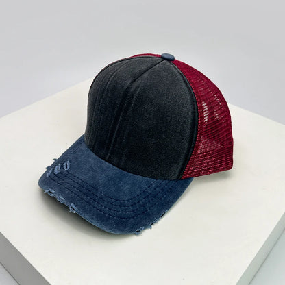 Color Block Distressed Mesh Baseball Cap