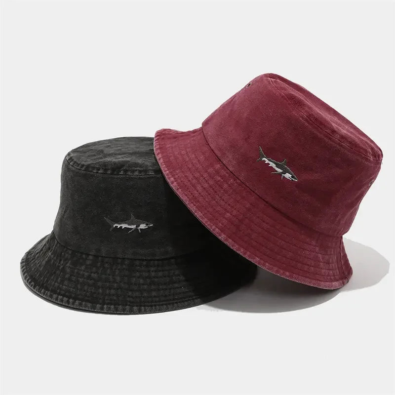 Four Seasons Cotton Cartoon Fish Embroidery Outdoor Bucket Hat