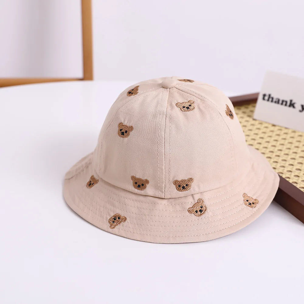 Kids Embroidered Bear Sun Bucket Hat
