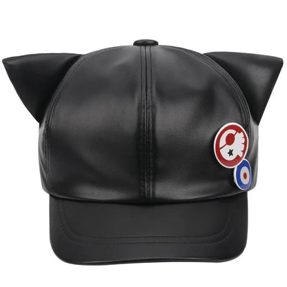 Asuka Cat Ear PU Leather Baseball Cap