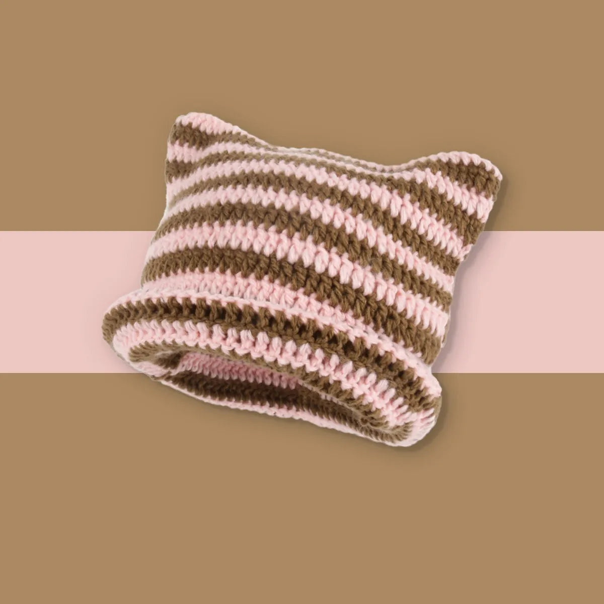 Striped Knit Cat Ears Bucket Hat