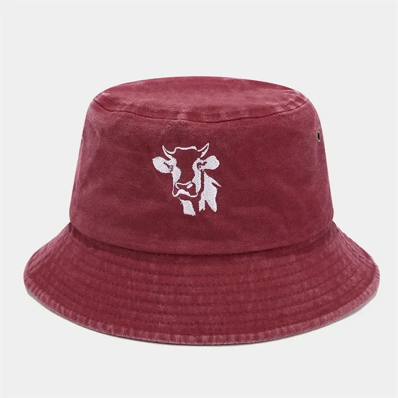 Four Seasons Animal Embroidered Cotton Bucket Hat