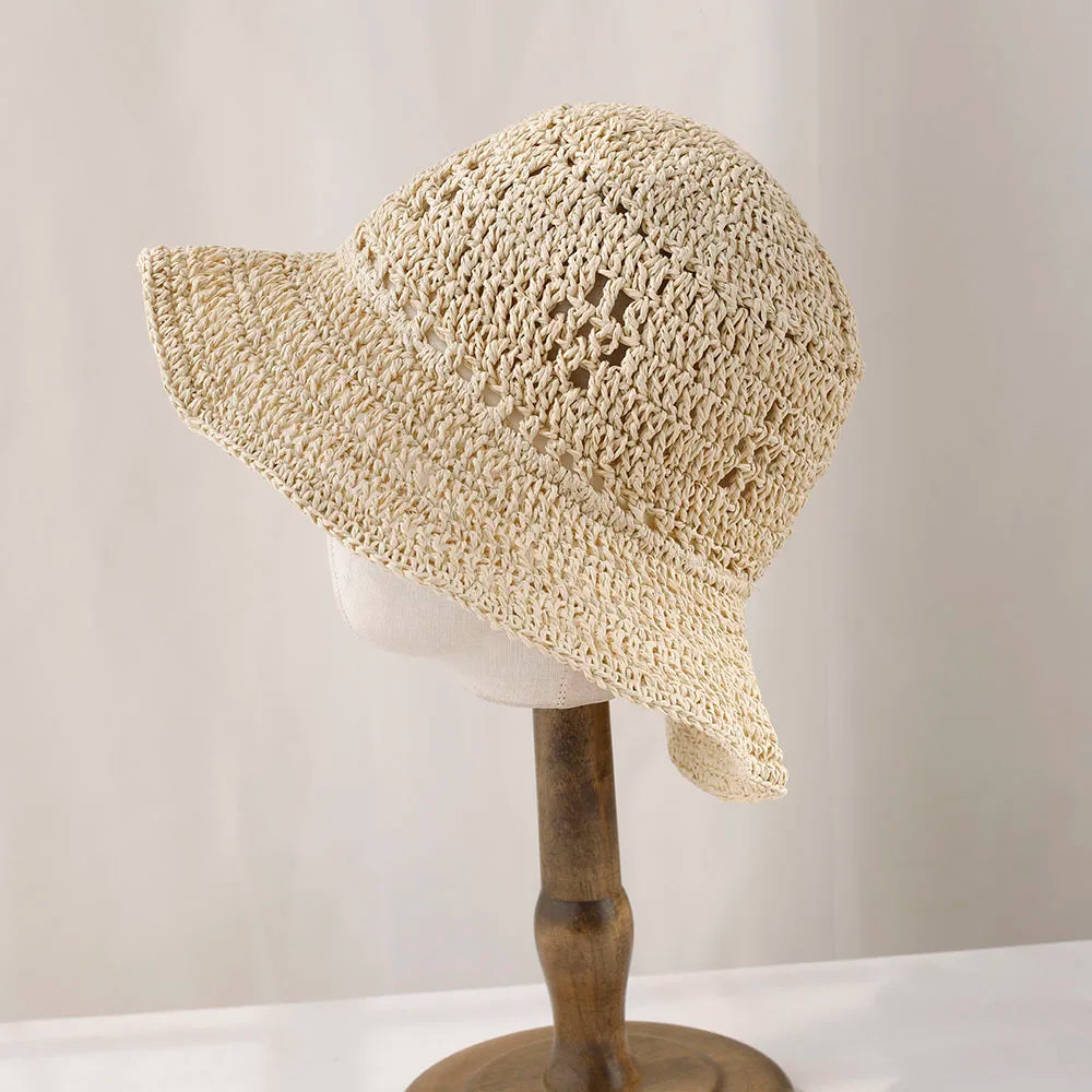 Y2K Korean Handwoven Straw Bucket Hat