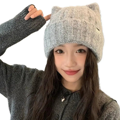 Cute Cat Ear Wool Winter Bucket Hat