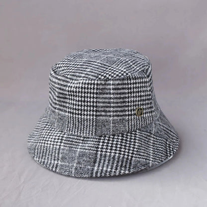 British Checkerboard Wool Wide Brim Bucket Hat