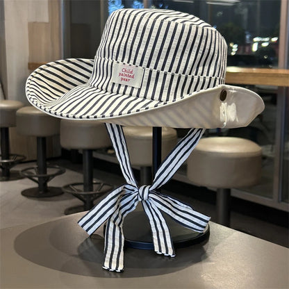 Reversible Striped Large Brim Bucket Hat