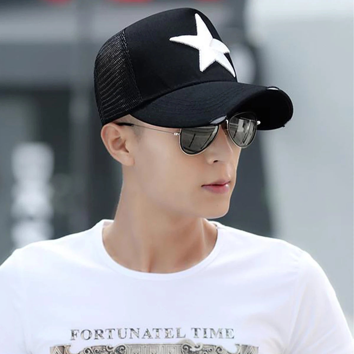Five Pointed Star Embroidered Color Block Baseball Hat