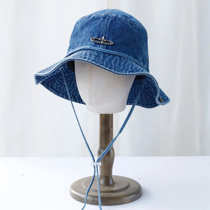 Y2K Cowboy Denim String Hiking Summer Bucket Hat