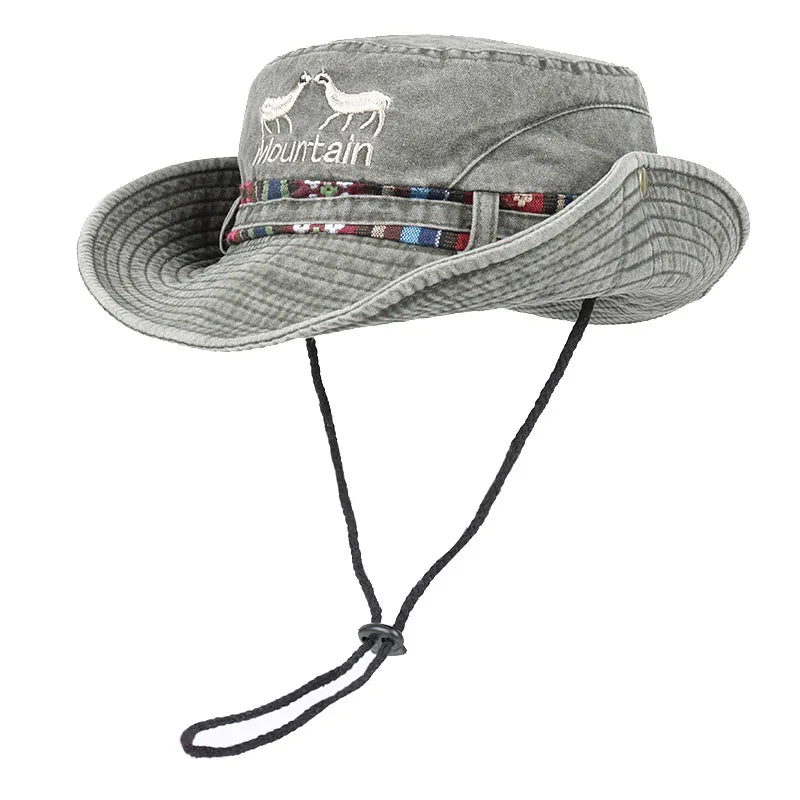 Letter Embroidered Retro Summer Panama Bucket Hat