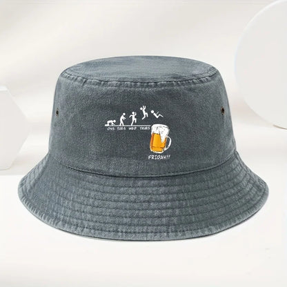 Fun Beer Cup Printed Washed Outdoor Travel Bucket Hat