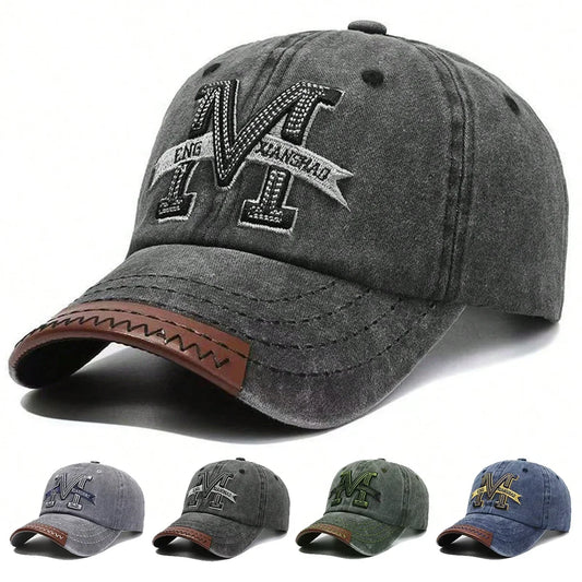 Unisex M Embroidered Washed Baseball Cap