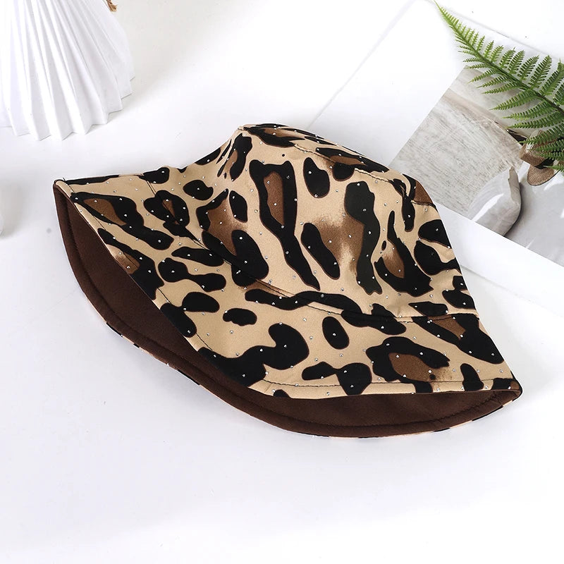 Leopard Print Diamond Reversible Bucket Hat