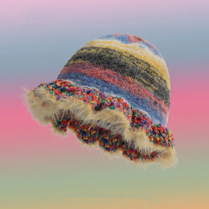 Colorful Gradient Stripe Woolen Bucket Hat