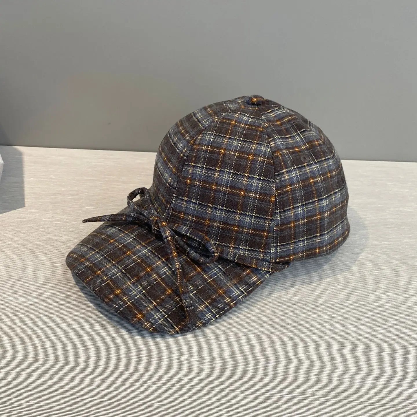 Woolen Check Bow Baseball Cap
