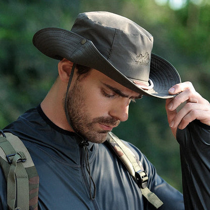 Men Waterproof Leather Chain Bucket Hat