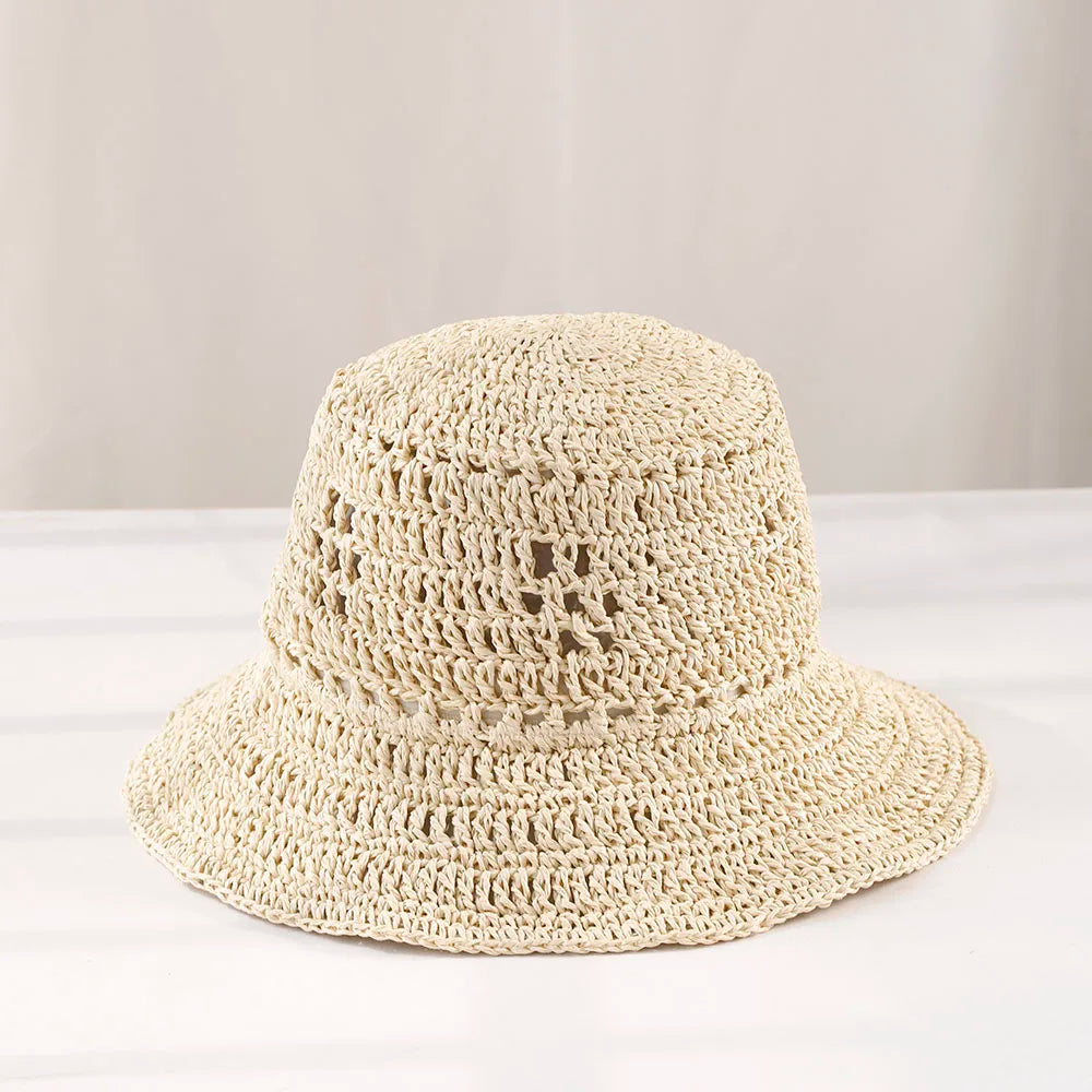 Y2K Korean Handwoven Straw Bucket Hat