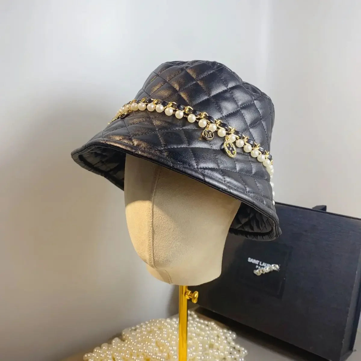 Children PU Leather Quilted Fisherman Hat