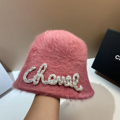 Women’s Pearl Rabbit Hair Winter Bucket Hat