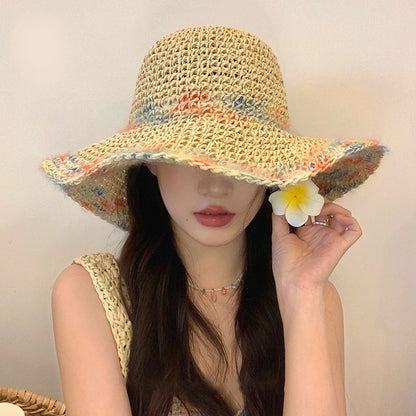 Colorful Woven Straw Wide Brim Bucket Hat