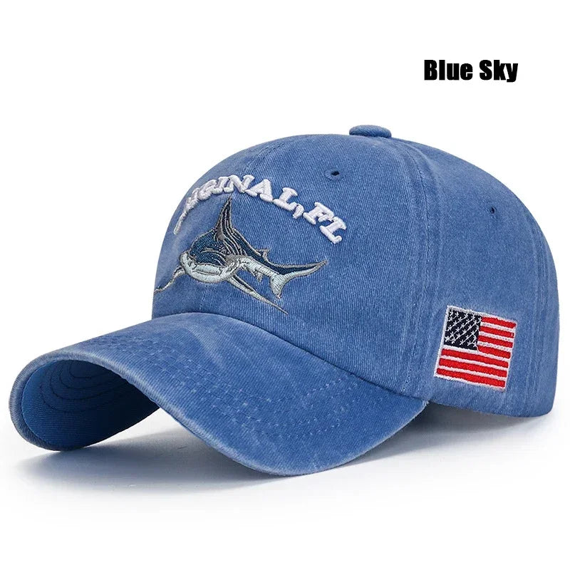 Popular Cartoon Washed Embroidered Shark Baseball Cap