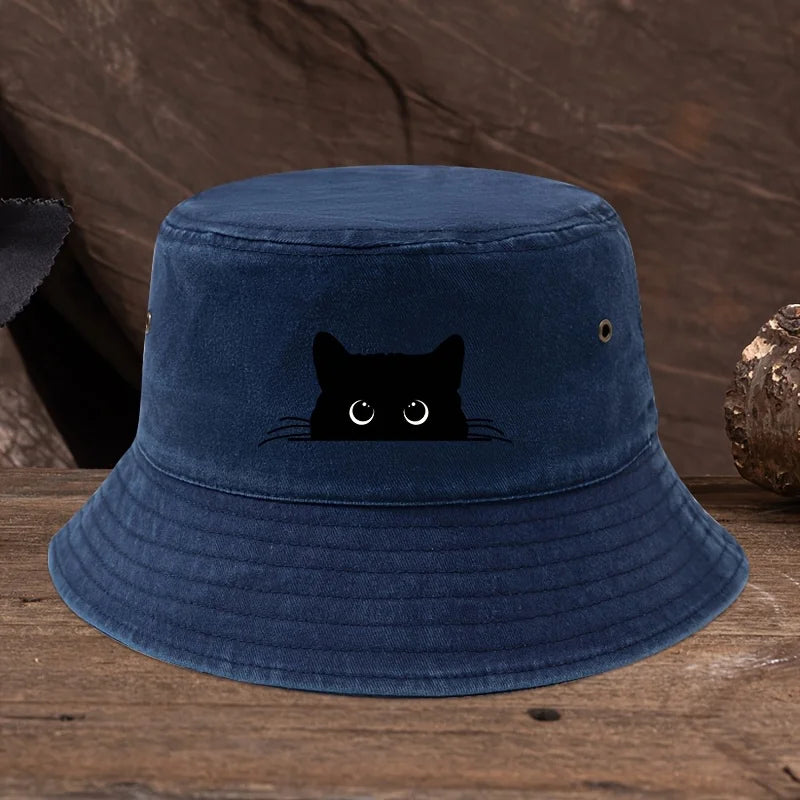 Vintage Black Cat Print Bucket Hat