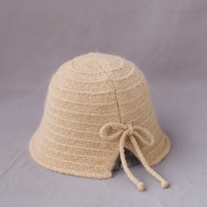 Women’s Wool Knit Bow Winter Bucket Hat